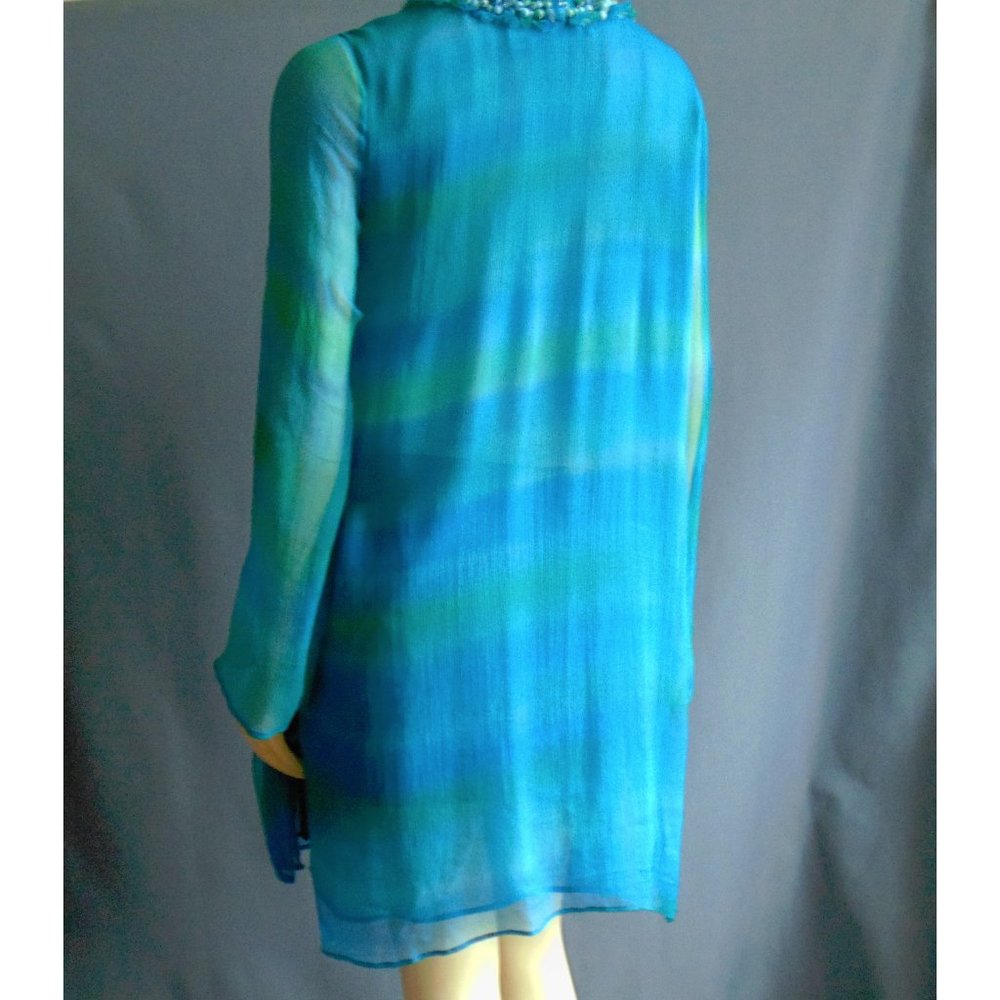Dana Buchman Silk Aqua Beaded Tunic Dress 12 - Picture 6 of 7